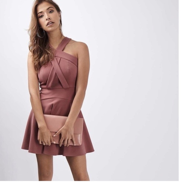 Topshop Cross Front Skater Dress Rose Mauve NWT! - Picture 3 of 11